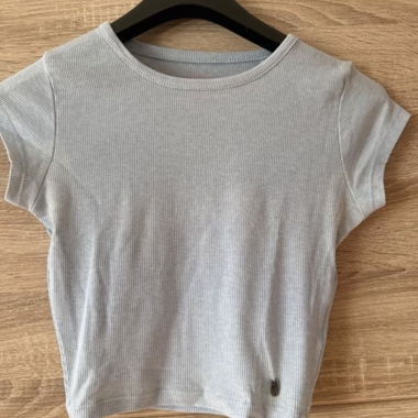 Grey-Blue Ribbed Crop Top