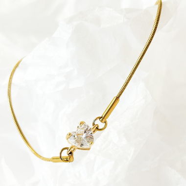 Crystal Heart Pendant Bracelet - gold plated