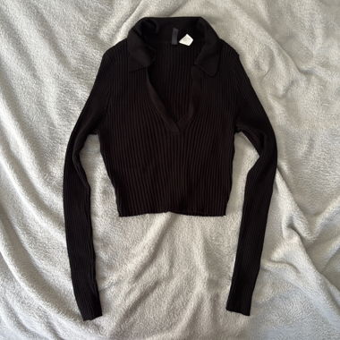 Black Ribbed Polo longsleeve