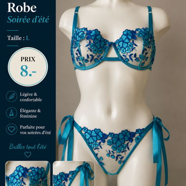 Set di lingerie blu ricamata
