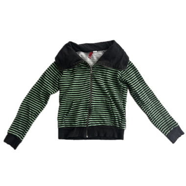 green/gray striped zip up jacket