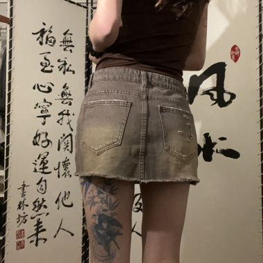 Low Waisted Brown Denim Mini Skirt