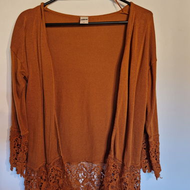 Brown knitted cardigan with lace, size M