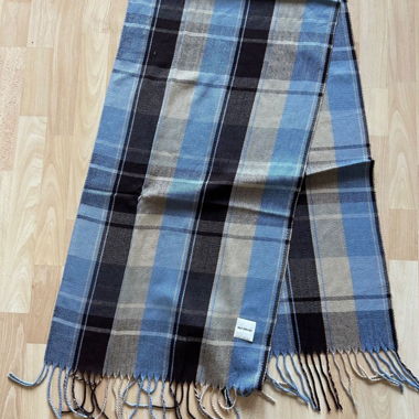 Neu! Winterschal blau kariert Fransen kuschelig