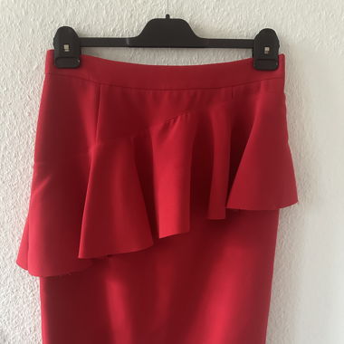 Mid length red skirt 