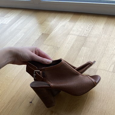 Brown leather high heels