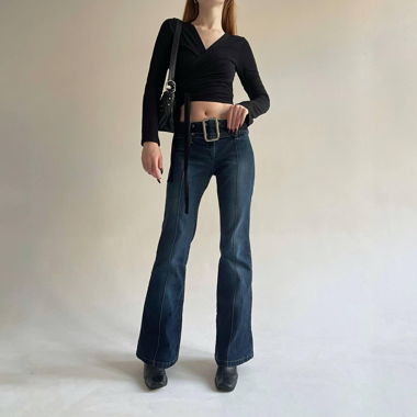 Y2K dark blue flared jeans with belt