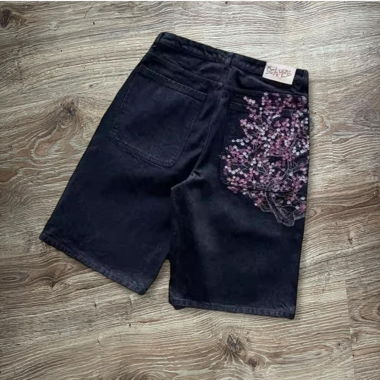 Y2k cherry blossom black baggy jorts