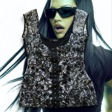 Top de corset en dentelle noir et blanc y2k