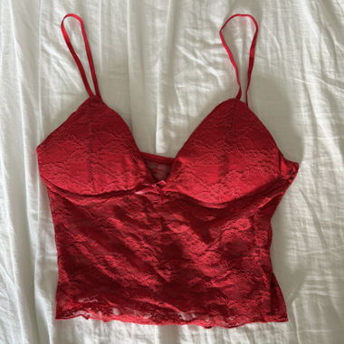 Red lace crop top