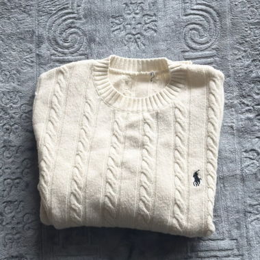 Weißes Zopf-Poloshirt