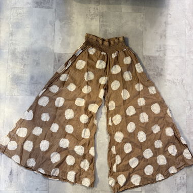 Pantalon en lin marron à pois