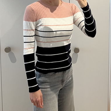 Ribbed striped long sleeve sweater