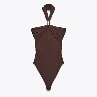 Zara chocolate-brown draped bodysuit