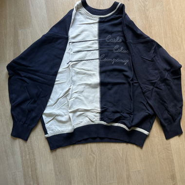 Blue and white linen long-sleeve shirt