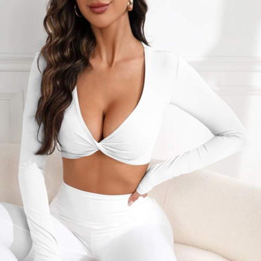 CROP TOP SPORT T-SHIRT MIT TWIST VORNE, WEISS 