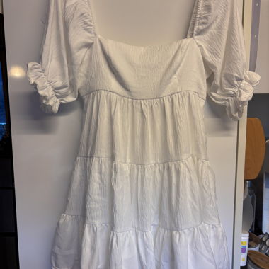 White Tiered Dress with Puff Sleeves Sz. S