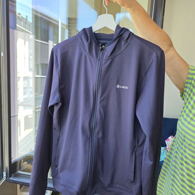 Dark blue hooded zip-up jacket, size L