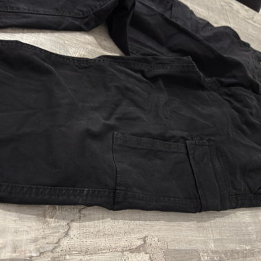 Black cargo trousers with elastic ankles
