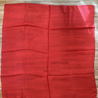 Red silk scarf with polka dots, made in France 85x85cm