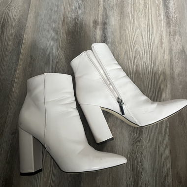 White Ankle Boots with Block Heel