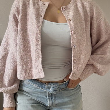 Zara Pink Boucle Cardigan