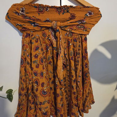 Floral strapless orange dress