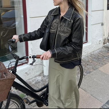 La fam distressted leather jacket