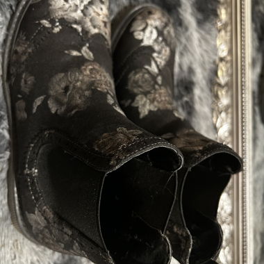 Black Ankle Boots with Floral Pattern