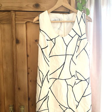 Creme white dress with black pattern
