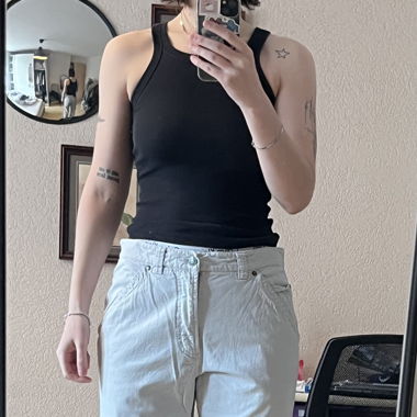 pantalon gris clair/blanc 