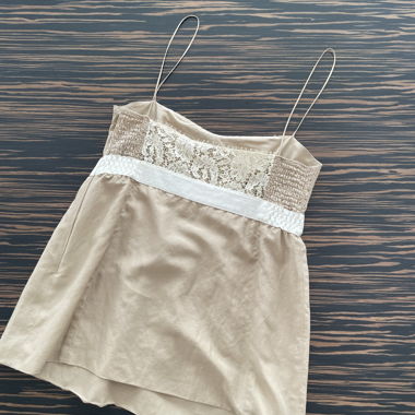 La perla Beige Lace-Trim Strappy Top