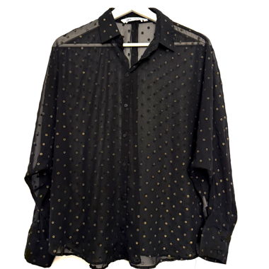 Blouse noire transparente à pois