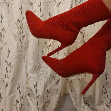 Red high heels ankle boots