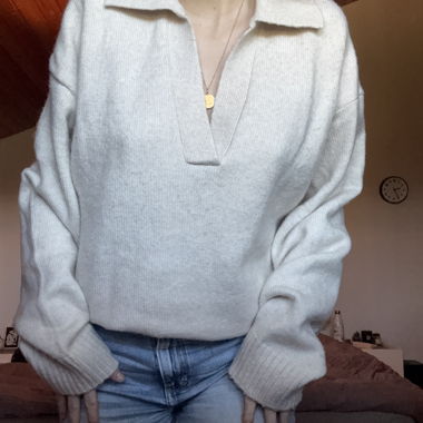 Pull col polo beige oversize