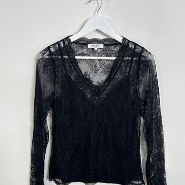 Haut manches longues en dentelle noire