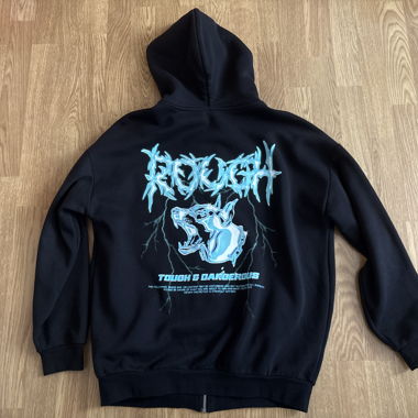 Schwarzer Zip-Hoodie mit Grafikdruck