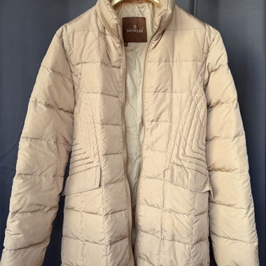Moncler beige puffer coat