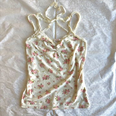 “Par” floral lace trim cami/halter top combination