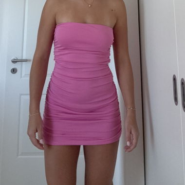 Pink strapless mini dress