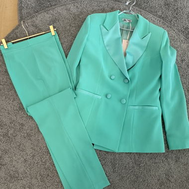 Ensemble pantalon et blazer turquoise
