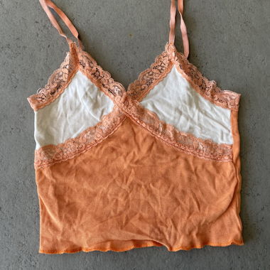 orange and white lace cami top