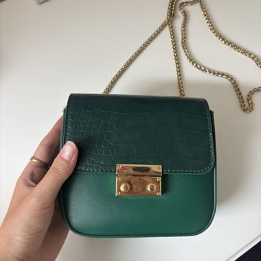 Green and gold crossbody bag