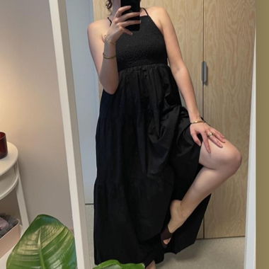Long black dress with open back