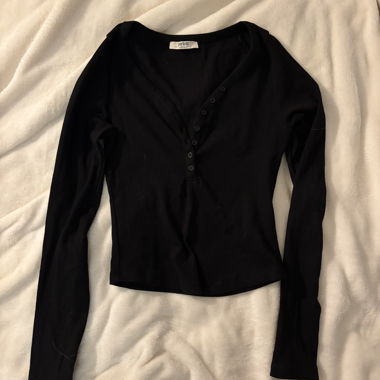 Black Long-Sleeve Top with Button Placket