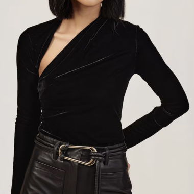 Reiss black velvet long sleeve top
