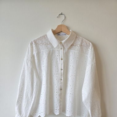 ZARA EMBROIDERED SHIRT, WHITE, M, GREAT CONDITION
