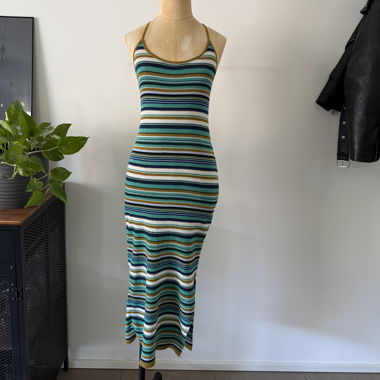 Abito aderente righe verde Y2K bodycon, Taglia L