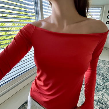 Red off-shoulder top