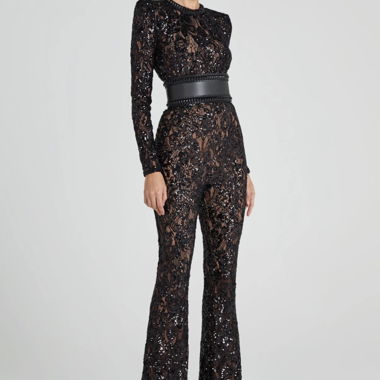 Nadine Merabi schwarze Jumpsuit aus Spitze